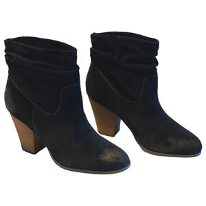 Black Suede Slouch Ankle Booties Block Heel — Chinese Laundry Under Cover 8.5